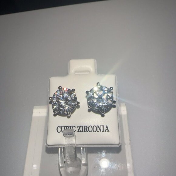 Cubic Zirconia Stud Earrings 925 Sterling Silver 4 Cttw - Picture 5 of 11